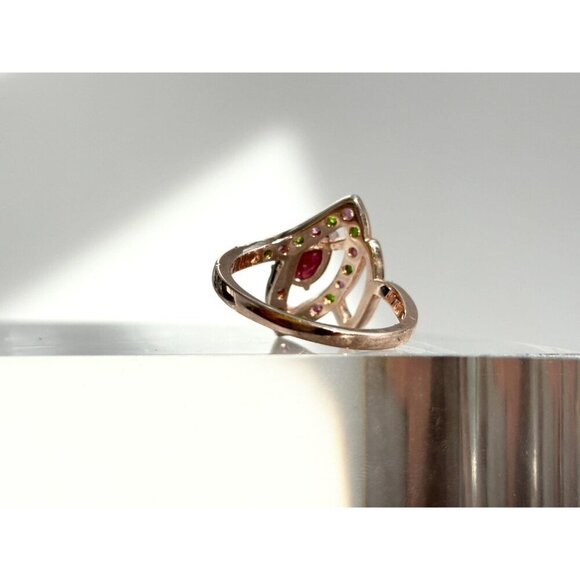 Rose Gold Sterling Silver Center Teardrop Gemstone Vintage Ring - sz 8 - Picture 5 of 10